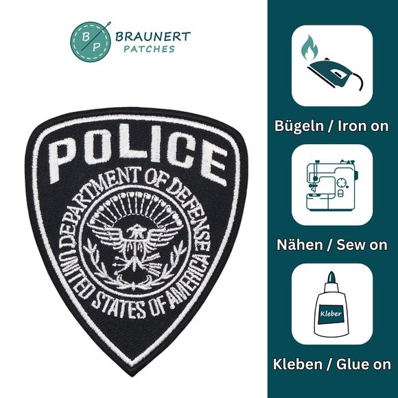 #ac31 Police Abzeichen Security Aufnäher USA Patch Applikation Bügelbild Karneval Fasching Kostüm Größe 7,5 x 9,0 cm