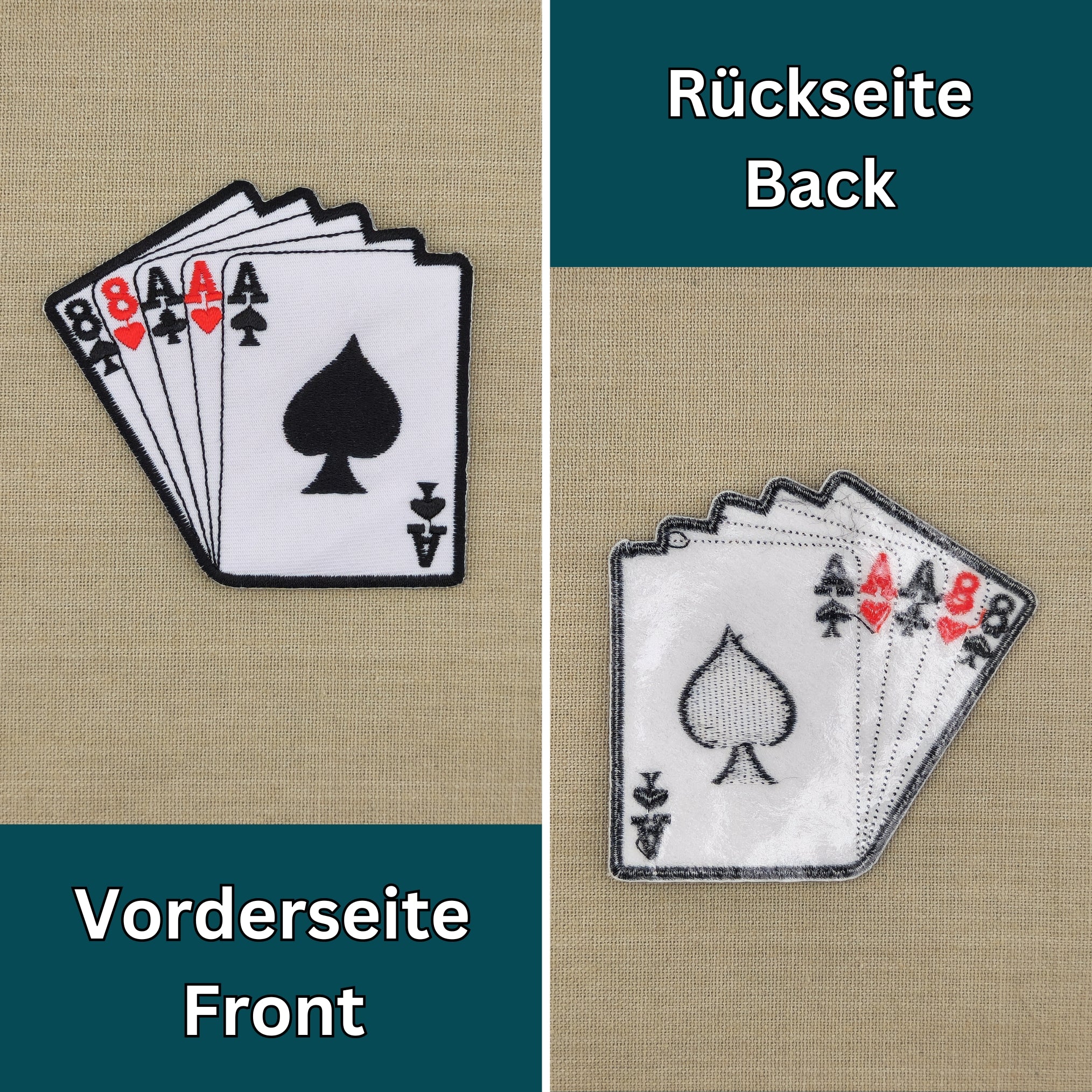 #ab39 Karten Full House Poker Aufnäher Bügelbild Applikation Größe 10,0 x 9,5 cm