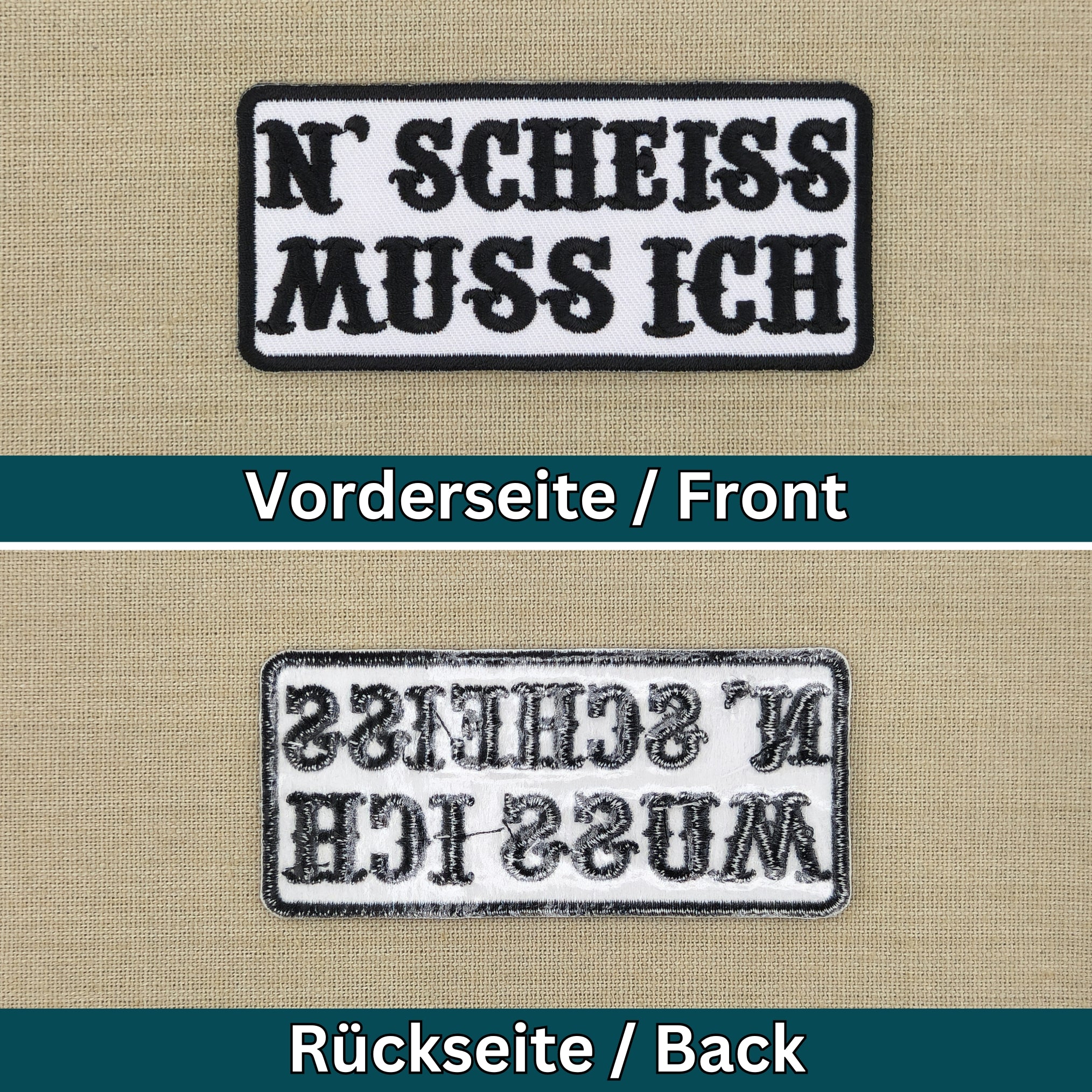 #ab80 N SCHEISS Muss Ich Aufnäher Weiß Biker Patch Bügelbild Applikation Größe 10,0 x 4,5 cm