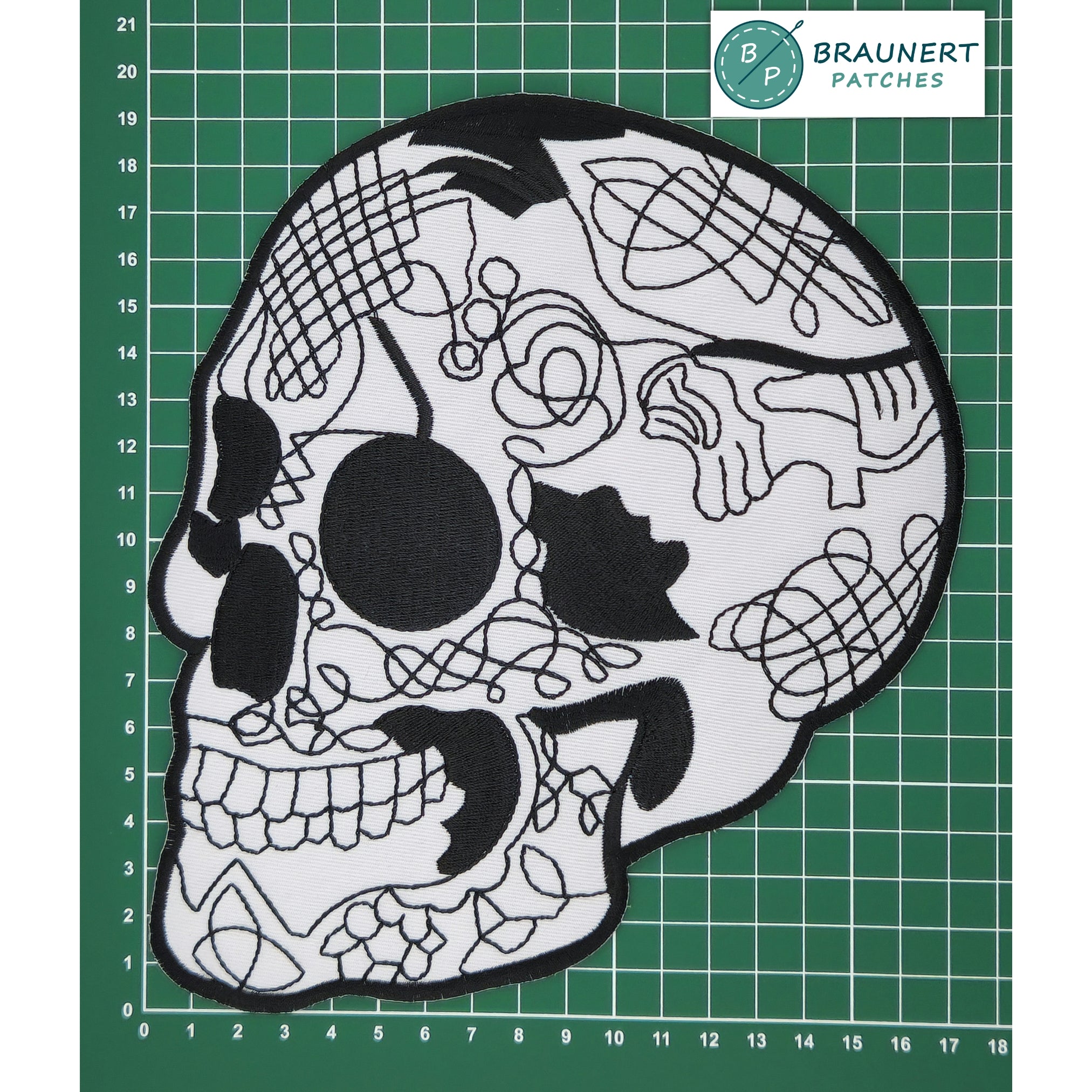 #Backpatch #44 Totenkopf Weiß Tattoo Biker Rückenaufnäher Back Patch Größe 16 x 21 cm