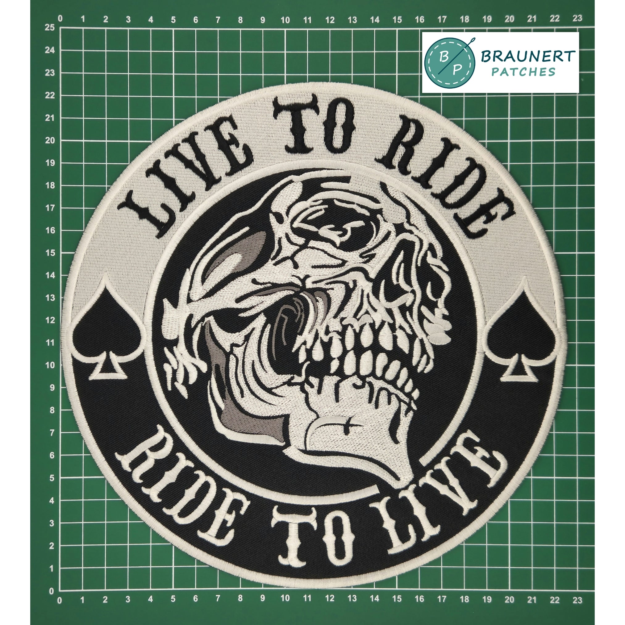 #Backpatch #64 Live to Ride Totenkopf Pik Biker Kutte Rückenaufnäher Back Patch Groß 22,5 x 22,5 cm