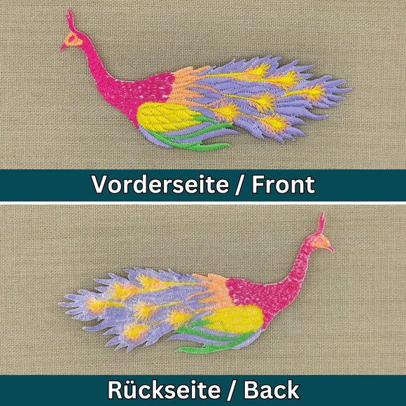 #aa61 Vogel Pfau Fasan Rot Aufnäher Bügelbild Applikation Patch Größe 11,0 x 6,8 cm