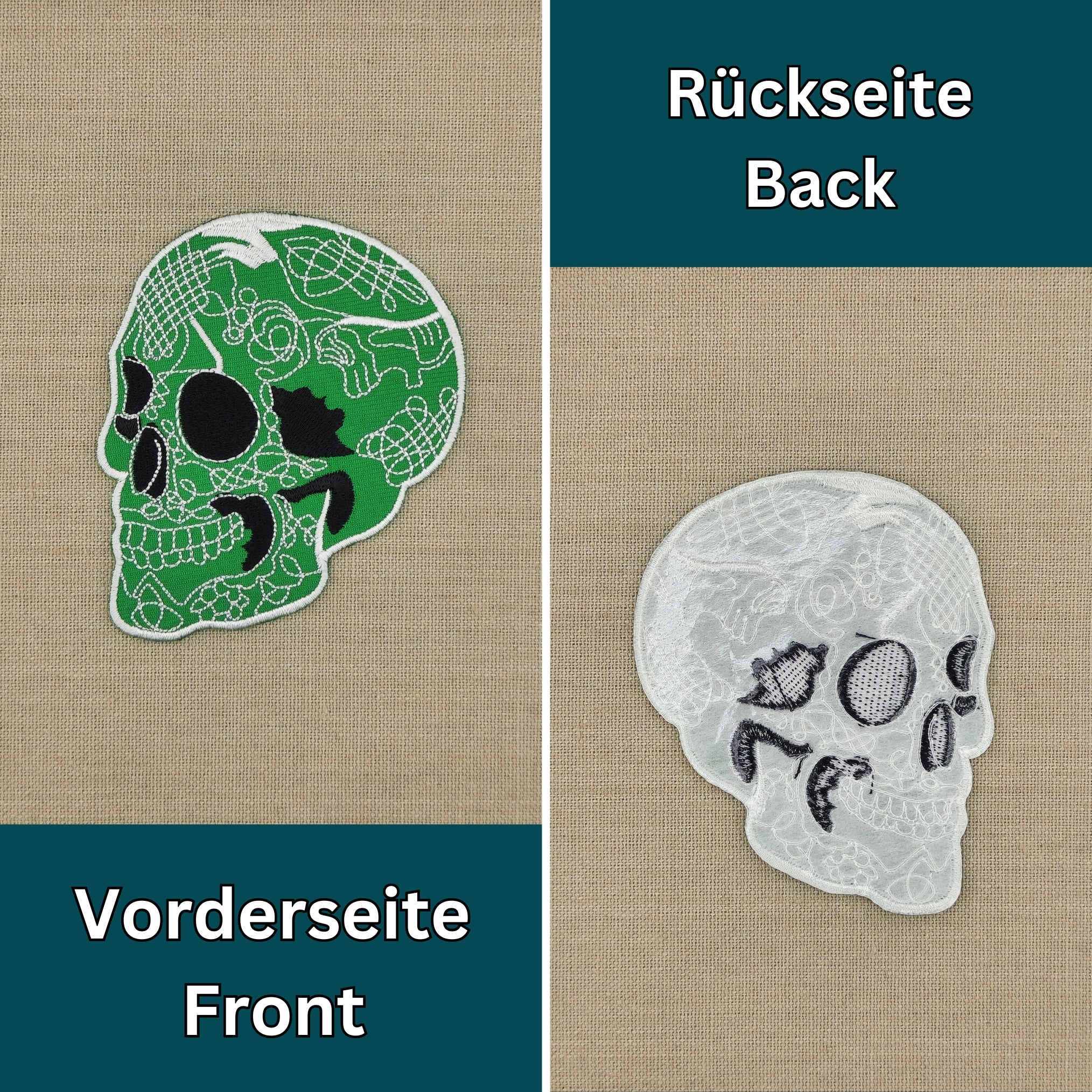 #ab47 Totenkopf Grün Tattoo Skull Biker Aufnäher Patch Bügelbild Applikation Größe 8,0 x 10,0 cm