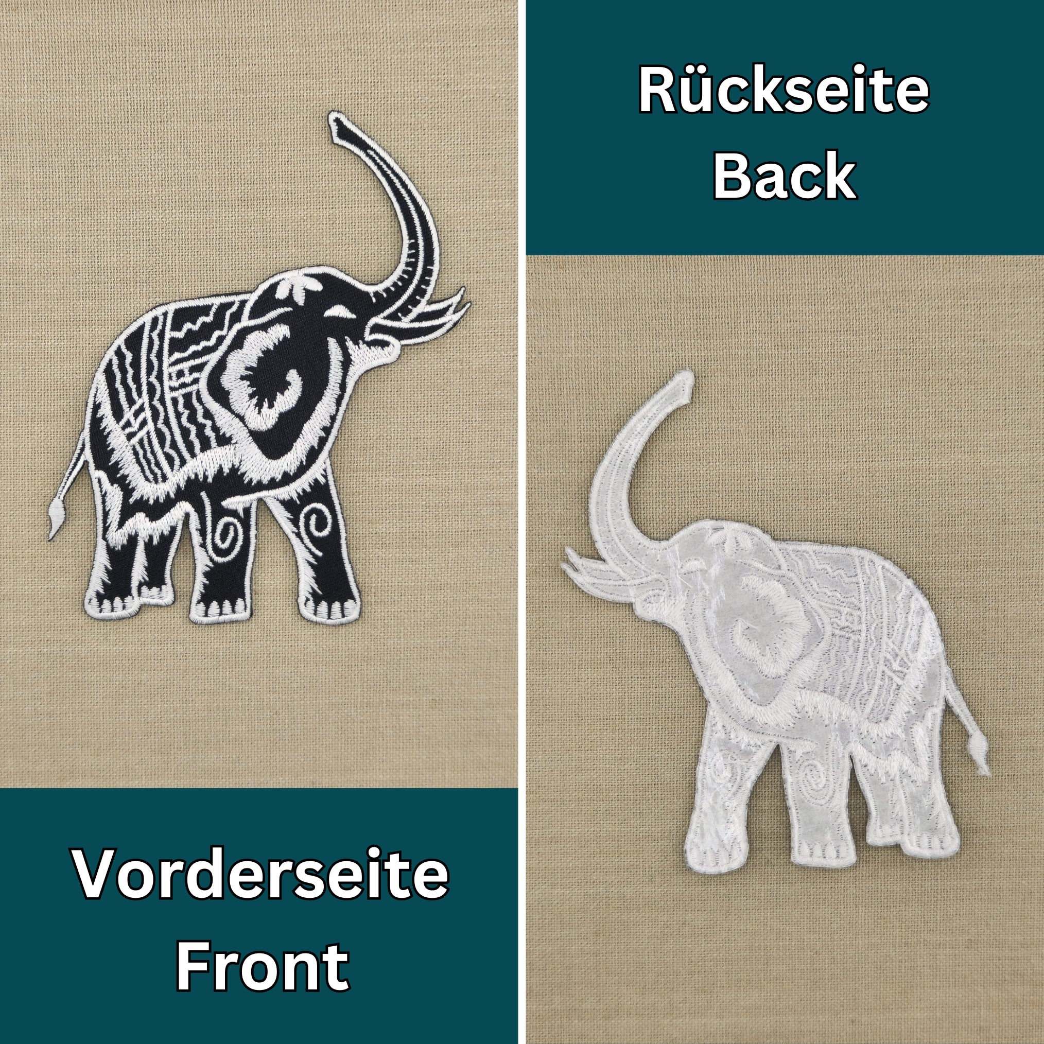 #aa36 Elefant Weiß Aufnäher Bügelbild Applikation Patch Größe 10,0 x 12,3 cm