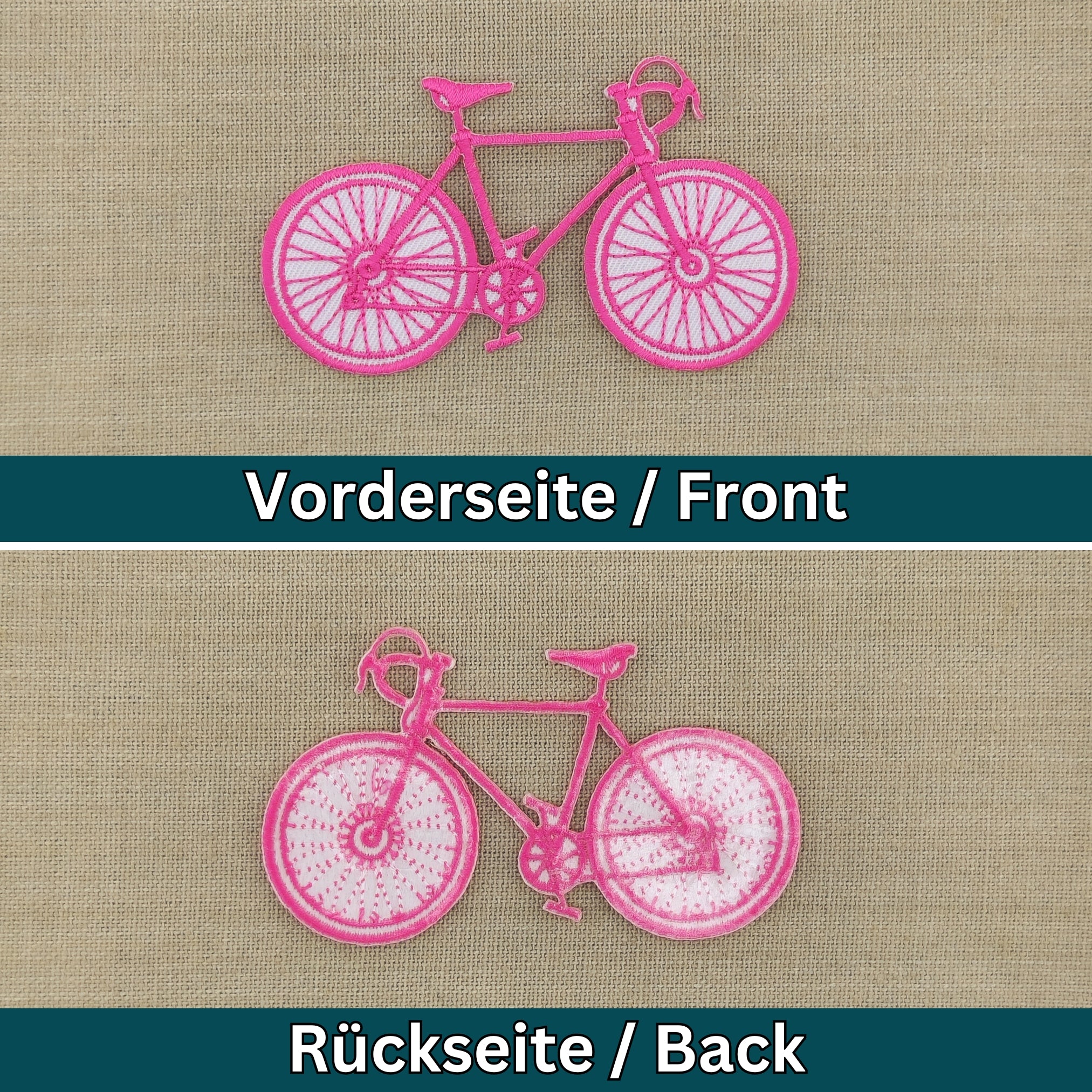 #aa43 Besticktes Rennrad Rosa Fahrrad Aufnäher Bügelbild Applikation Größe 8,5 x 5,1 cm