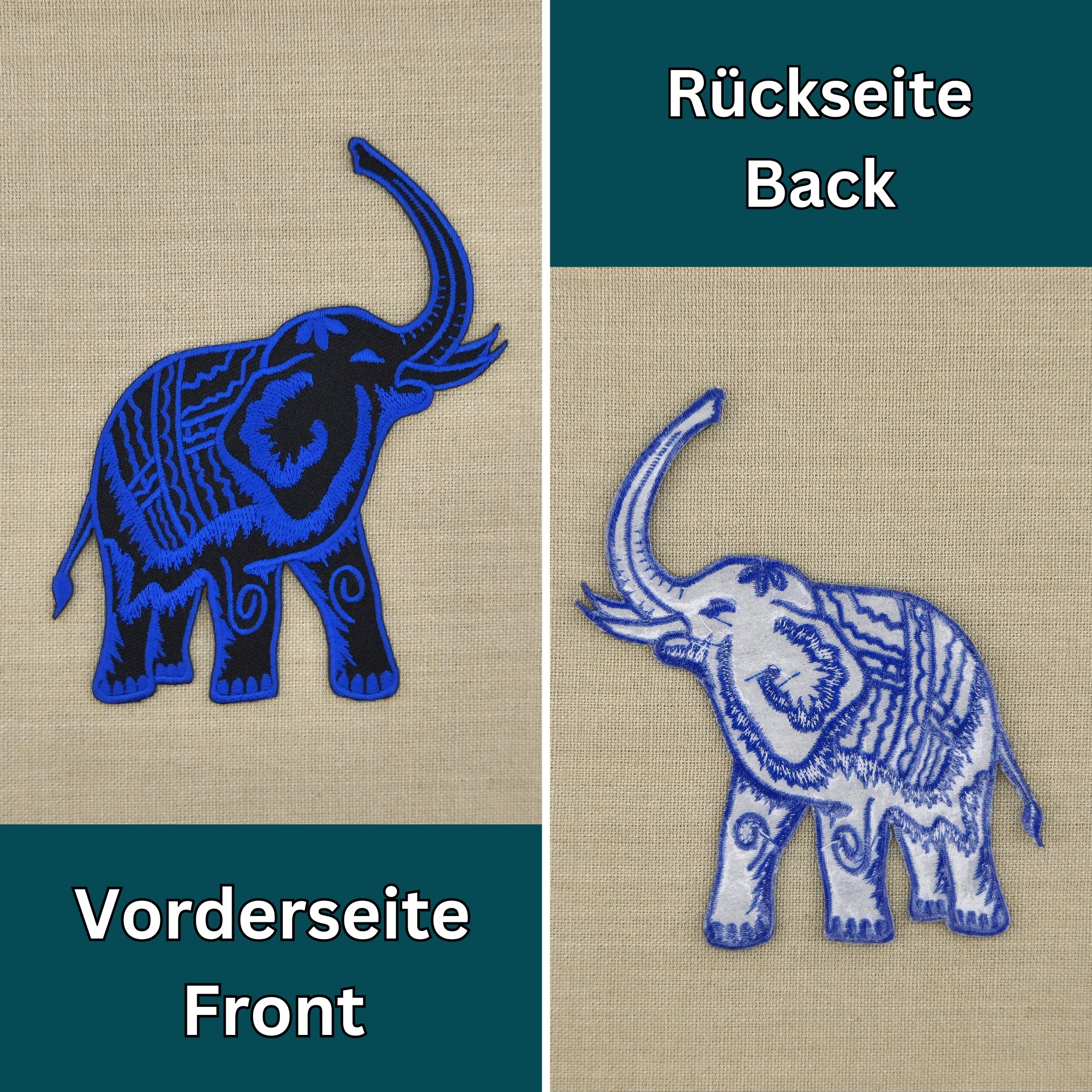 #aa35 Elefant Blau Aufnäher Bügelbild Applikation Patch Größe 10,0 x 12,3 cm