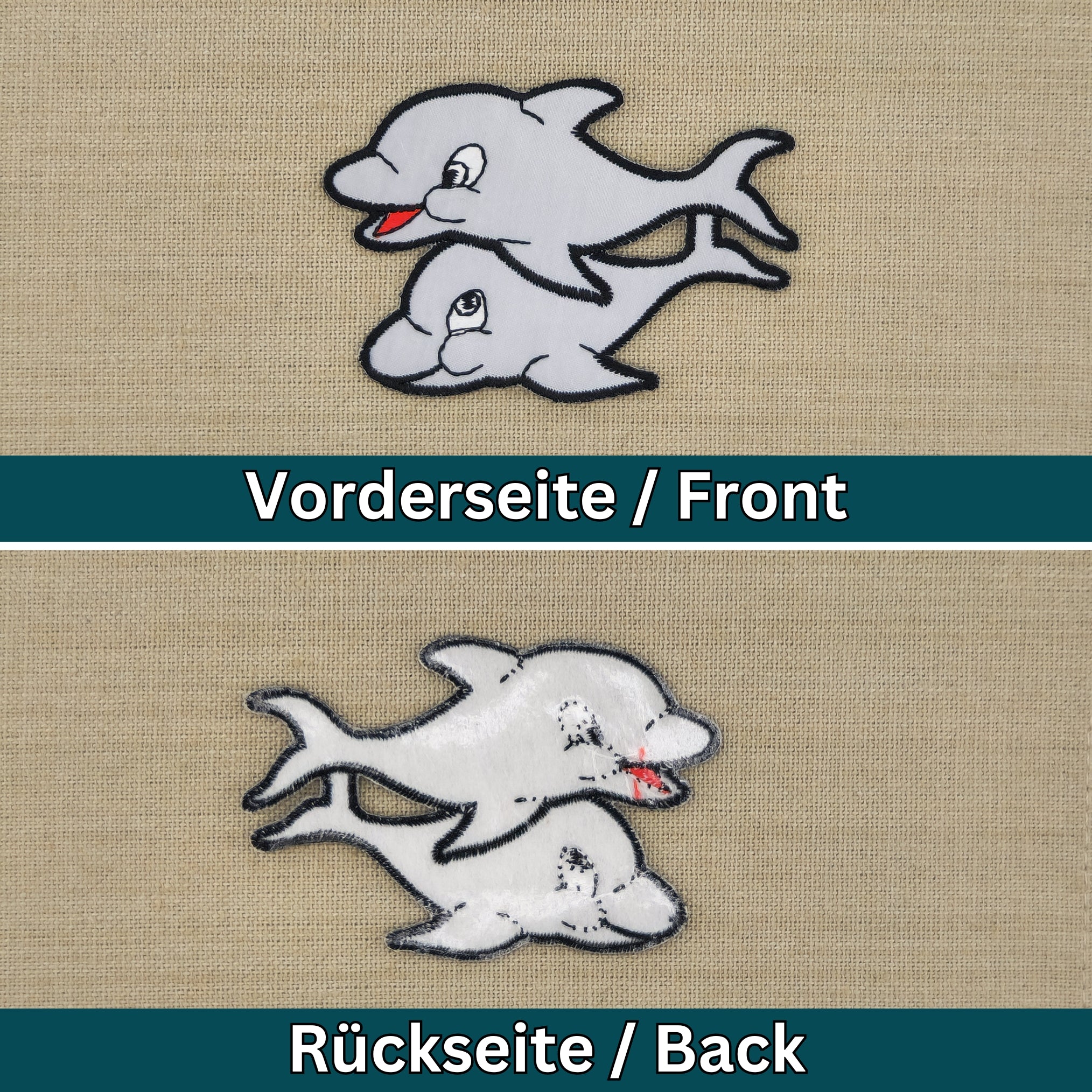 #aa51 Delfin Grau Kinder Aufnäher Bügelbild Applikation Patch Größe 7,5 x 5,1 cm