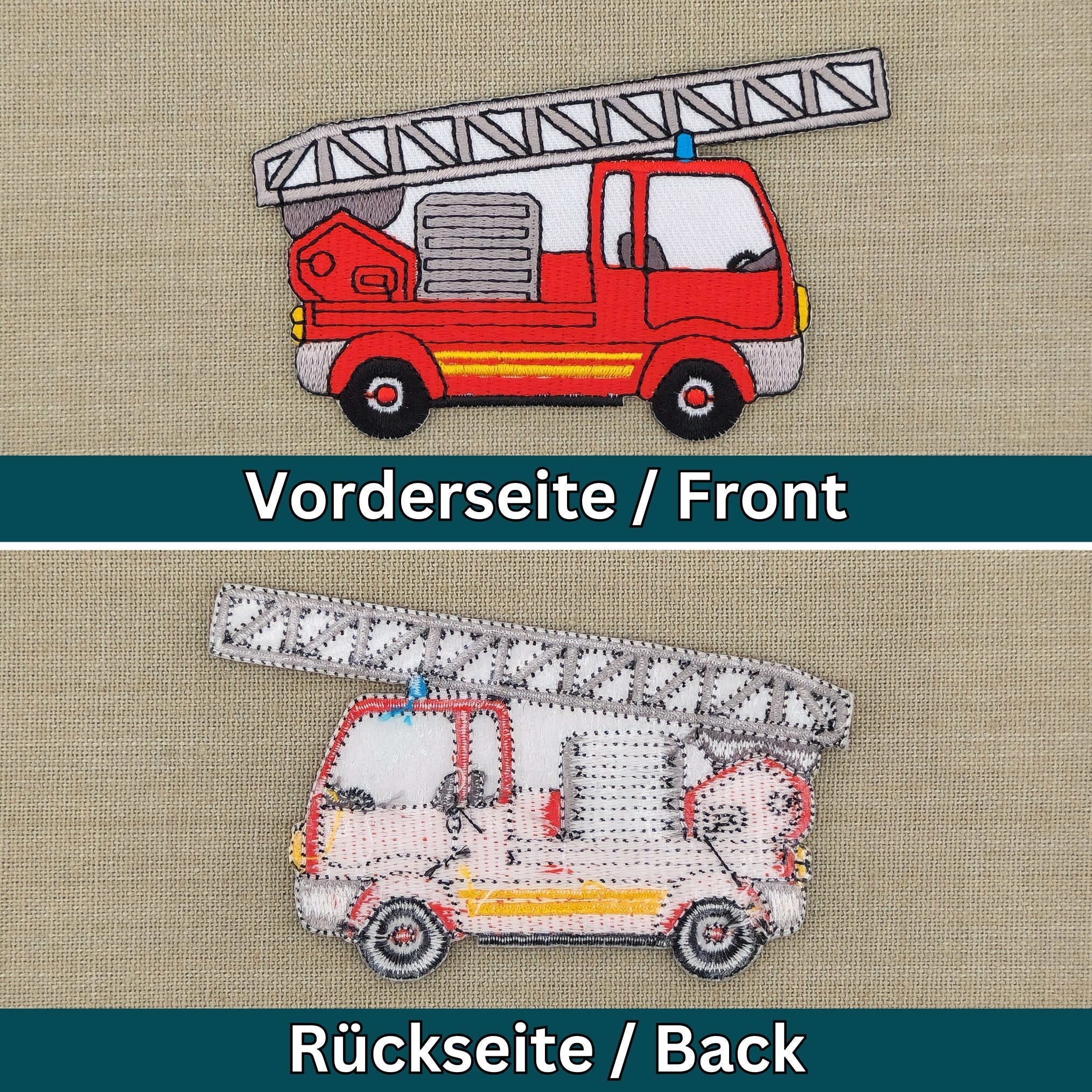 #ae90 Feuerwehr Auto Leiterwagen Rot Aufnäher Applikation Bügelbild Patch Größe 10,2 x 6,6 cm