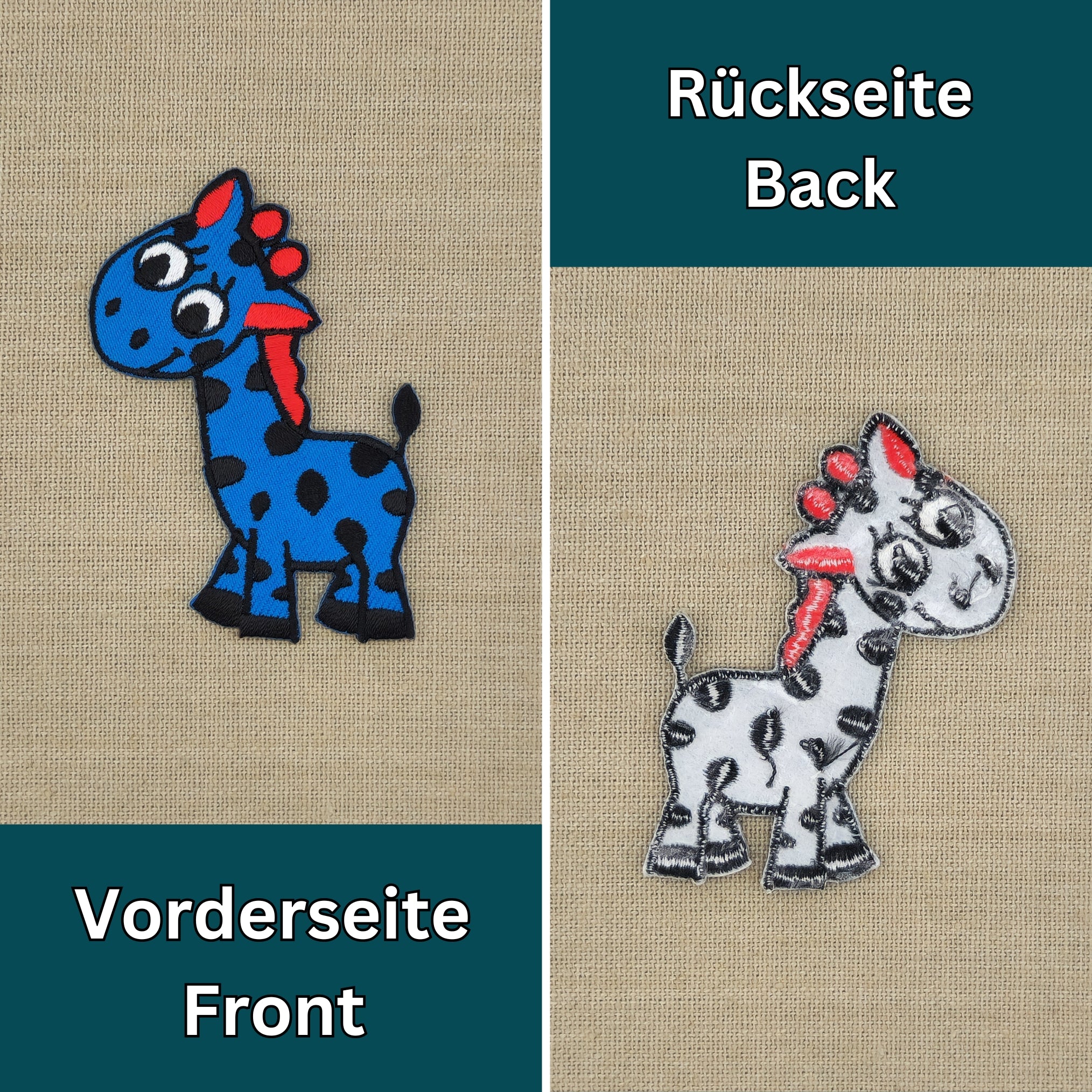 #aa41 Giraffe Blau Kinder Aufnäher Bügelbild Applikation Patch Größe 5,5 x 7,8 cm