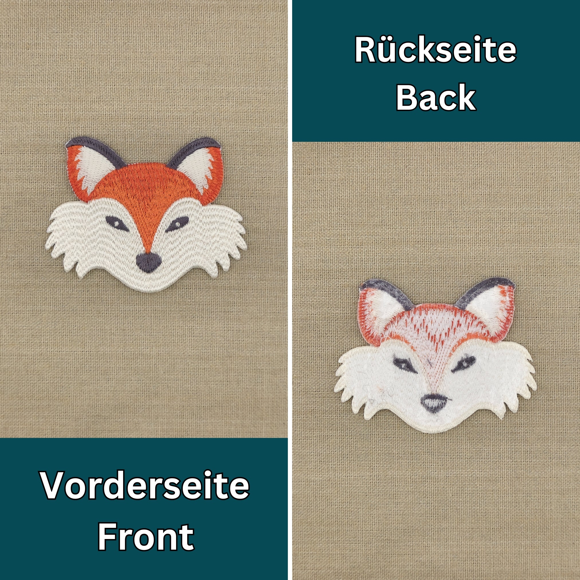 #ae56 Fox Head Patch Iron-On Application Patch Size 8.0 x 6.2 cm