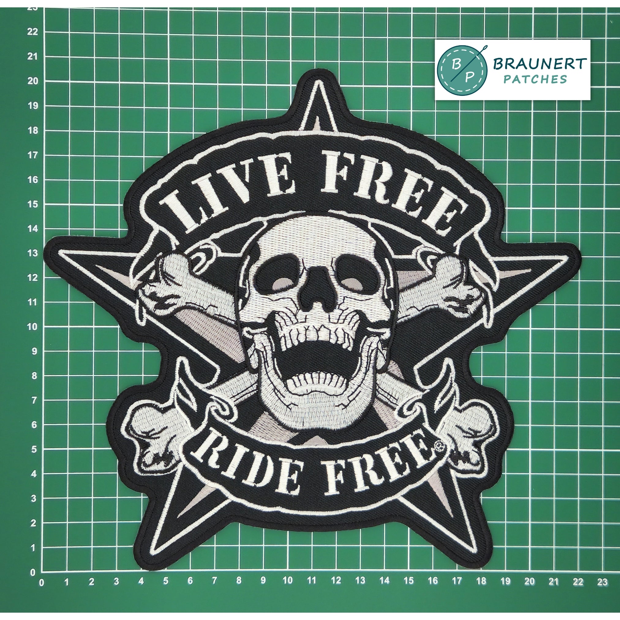 #Backpatch #28 Live Free Ride Free Totenkopf Biker Rückenaufnäher Back Patch Groß 22 x 21 cm