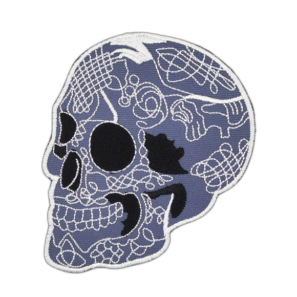 ak43★Totenkopf Grau Aufnäher zum aufbügeln Bügelbild Patch Applikation 8 x 9,1cm