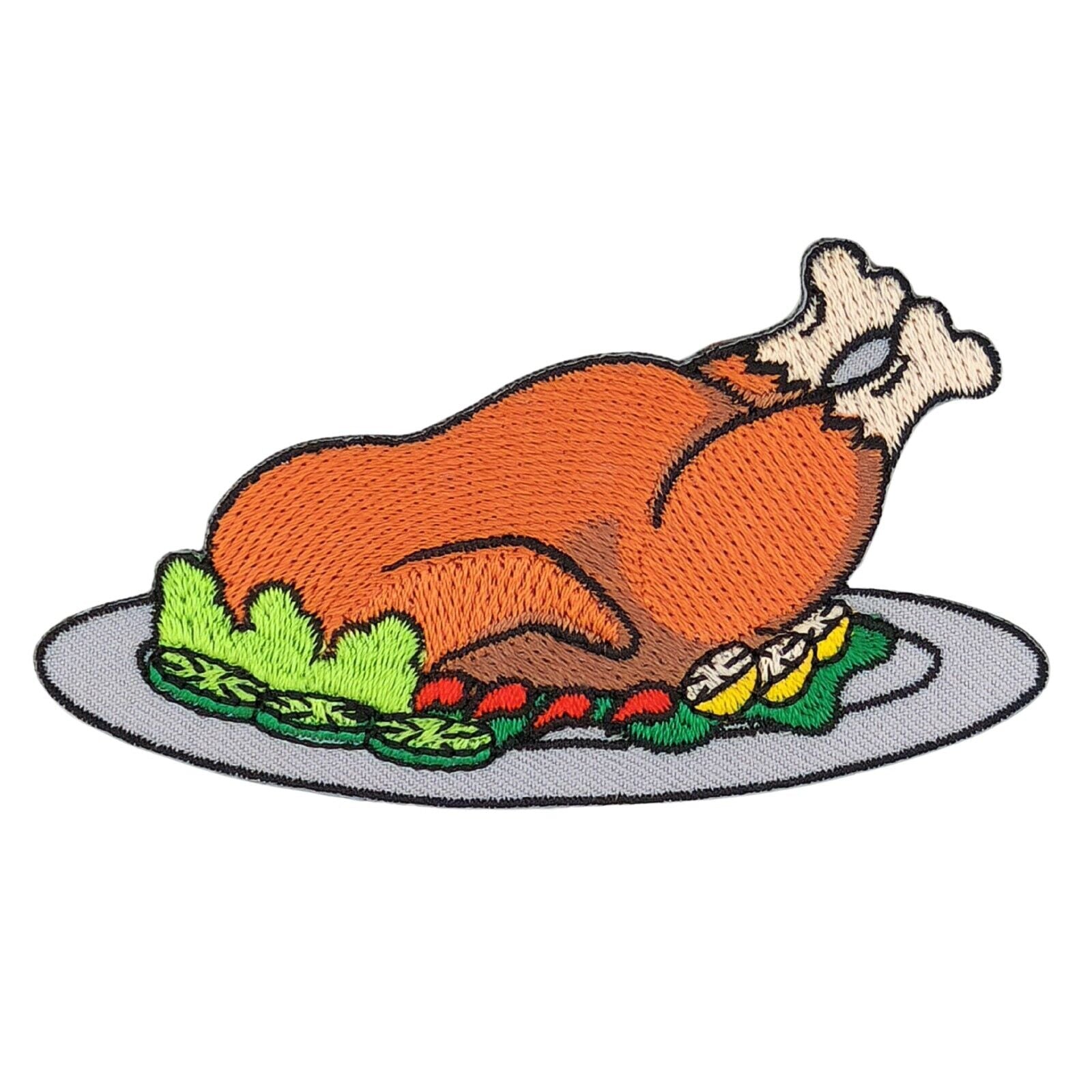 bb62★Hähnchen Teller Aufnäher aufbügeln Grill Brat Bügel Bild Patch 8,6 x 4,8 cm