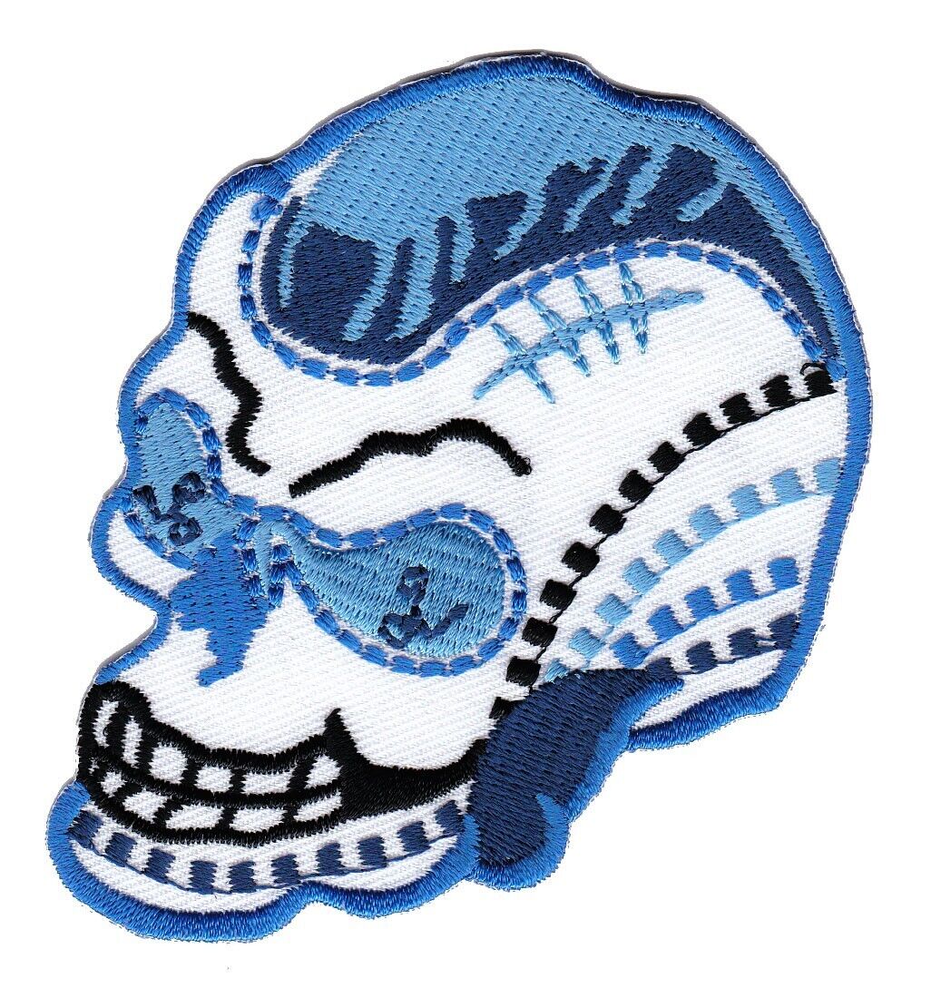 bg50★Totenkopf Blau Halloween Aufnäher zum aufbügeln Bügelbild Patch 7 x 8,8 cm