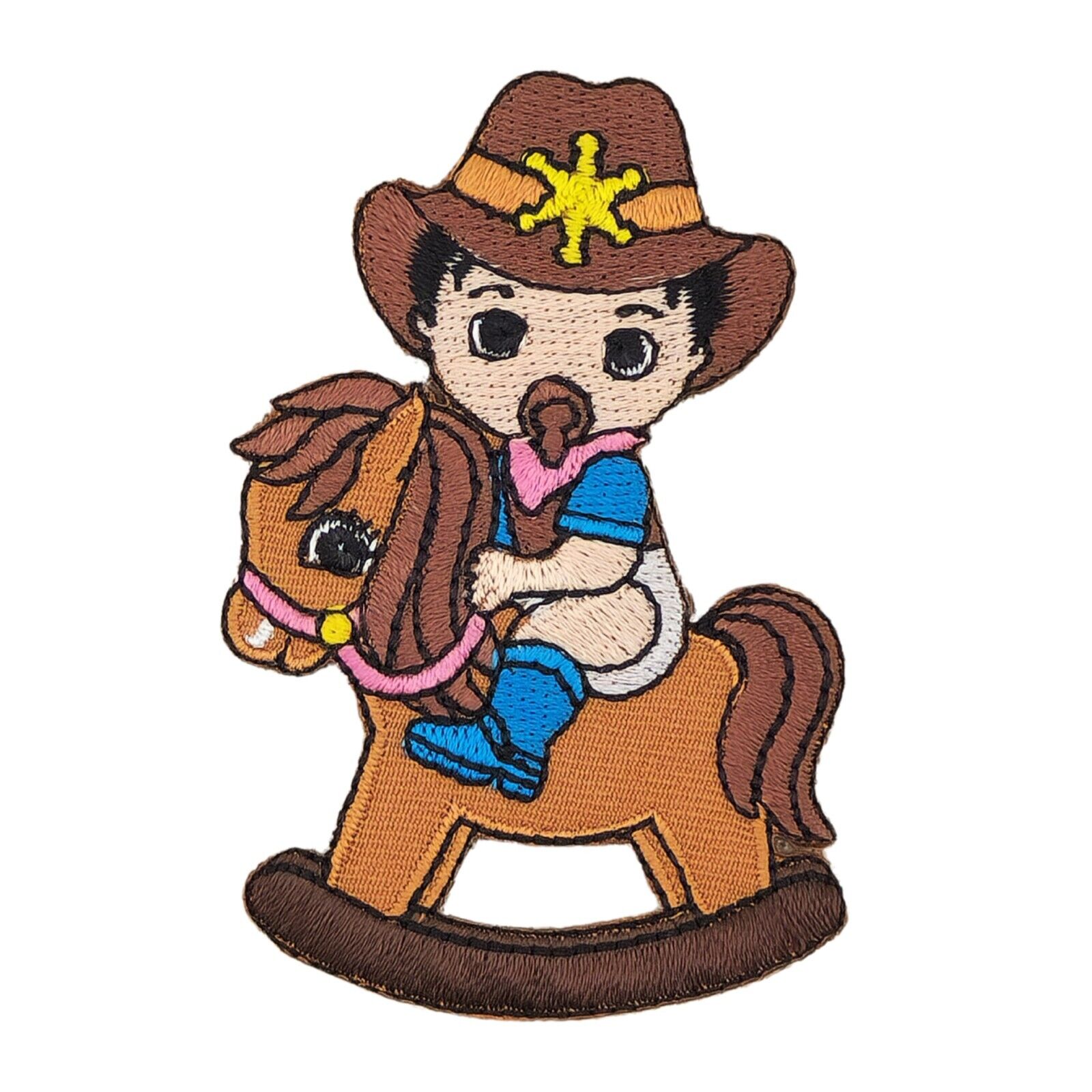 ah45★Schaukelpferd Baby Cowboy Aufnäher Bügelbild Bügelpatch Patch 5,0 x 7,7 cm