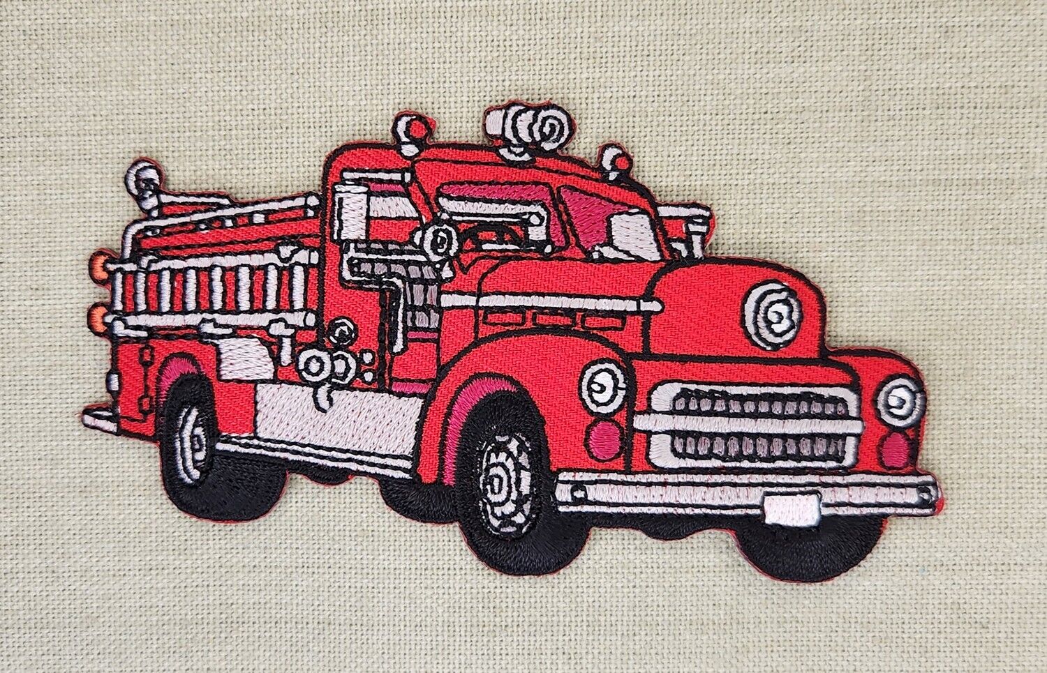 af36★Fire Department Car Vintage Car Iron-On Patch 11.2 x 6.2 cm - 0