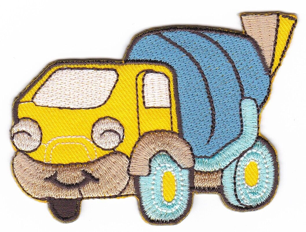 bf86★Betonmischer LKW Baustelle Aufnäher Bügelbild Patch Bügelflicken 8 x 6,5 cm