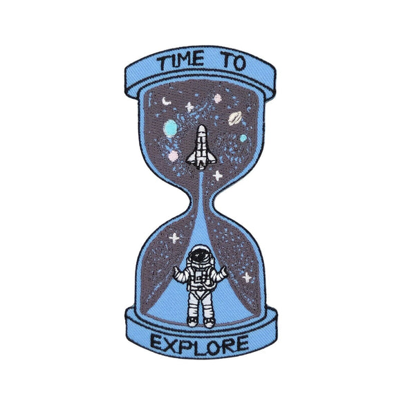 bb20★Sanduhr Weltall Aufnäher aufbügeln Astronaut Bügel Bild Patch 5,2 x 10,6 cm