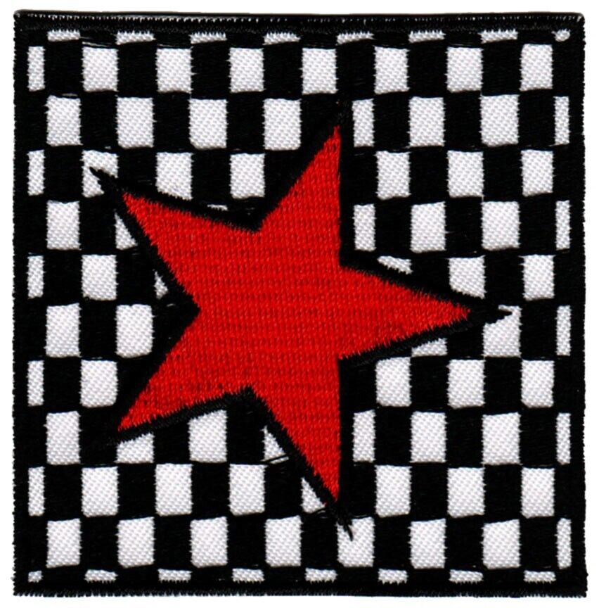 be68★Stern Kariert Schwarz Weiß Aufnäher Applikation Bügelbild Patch 6,8 x 6,8cm