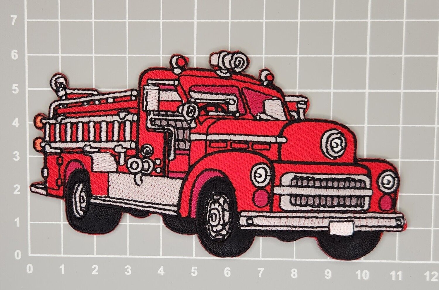 af36★Fire Department Car Vintage Car Iron-On Patch 11.2 x 6.2 cm