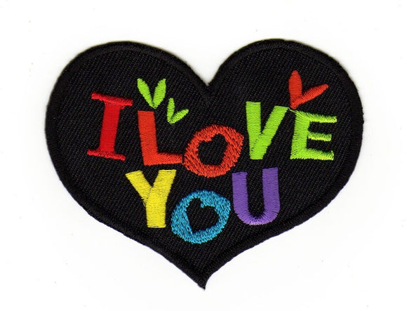 af88★I Love You Herz Schwarz Aufnäher Bügelbild Applikation Patch 6 x 7,6 cm