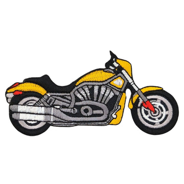 am78★Motorrad Gelb Chopper Aufnäher Bügelbild Applikation Flicken 10,7 x 5,4 cm