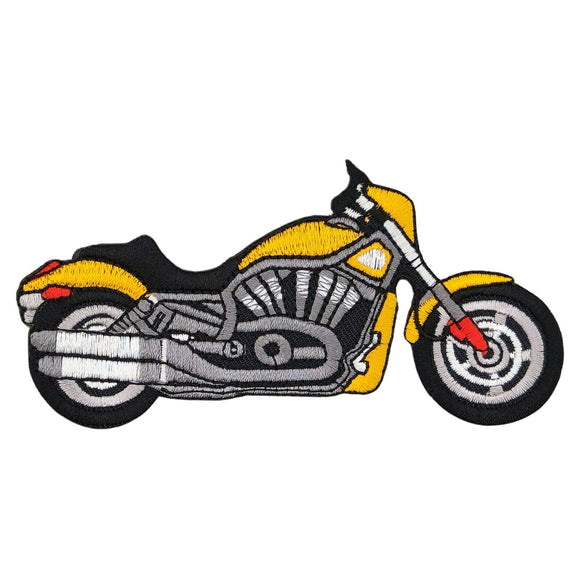 am78★Motorrad Gelb Chopper Aufnäher Bügelbild Applikation Flicken 10,7 x 5,4 cm