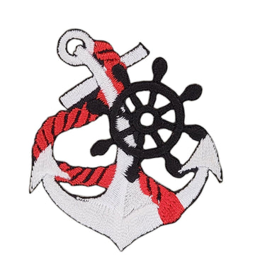 bf51★Anker Weiß Aufnäher aufbügeln Bügelbild Patch Tau Rad Seefahrt 4,4 x 5,2 cm