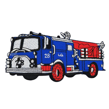 am77★Feuerwehr Auto Blau Aufnäher aufbügeln Bügelbild Applikation Patch 12 x 6cm