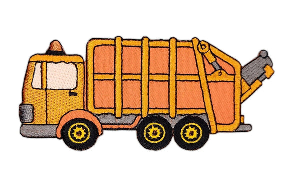 bc16★Müllwagen Orange LKW Müll Auto Aufnäher  zum aufbügeln Bügelbild 11,2 x 5cm