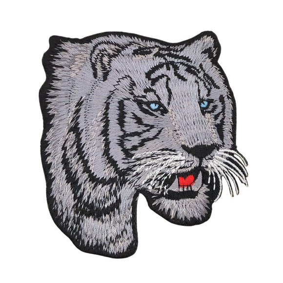am32★Tiger Kopf Grau Aufnäher aufbügeln Bügelbild Bügelpatch Patch 8,2 x 9,1 cm