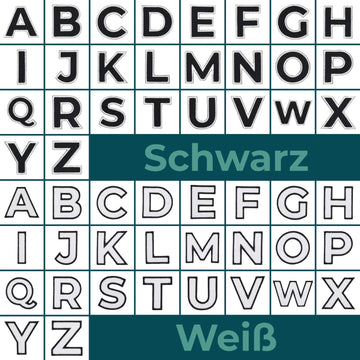 Buchtaben A bis Z Aufnäher Bügelbild Applikation Patch Alphabet Schwarz und Weiß