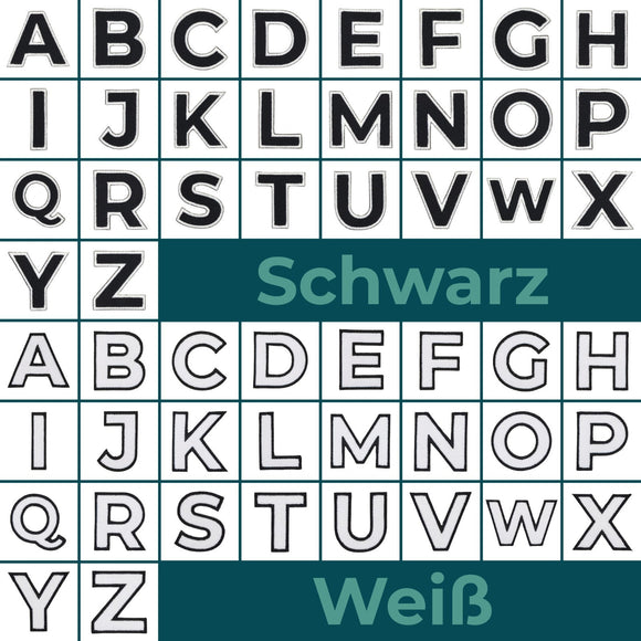 Buchtaben A bis Z Aufnäher Bügelbild Applikation Patch Alphabet Schwarz und Weiß