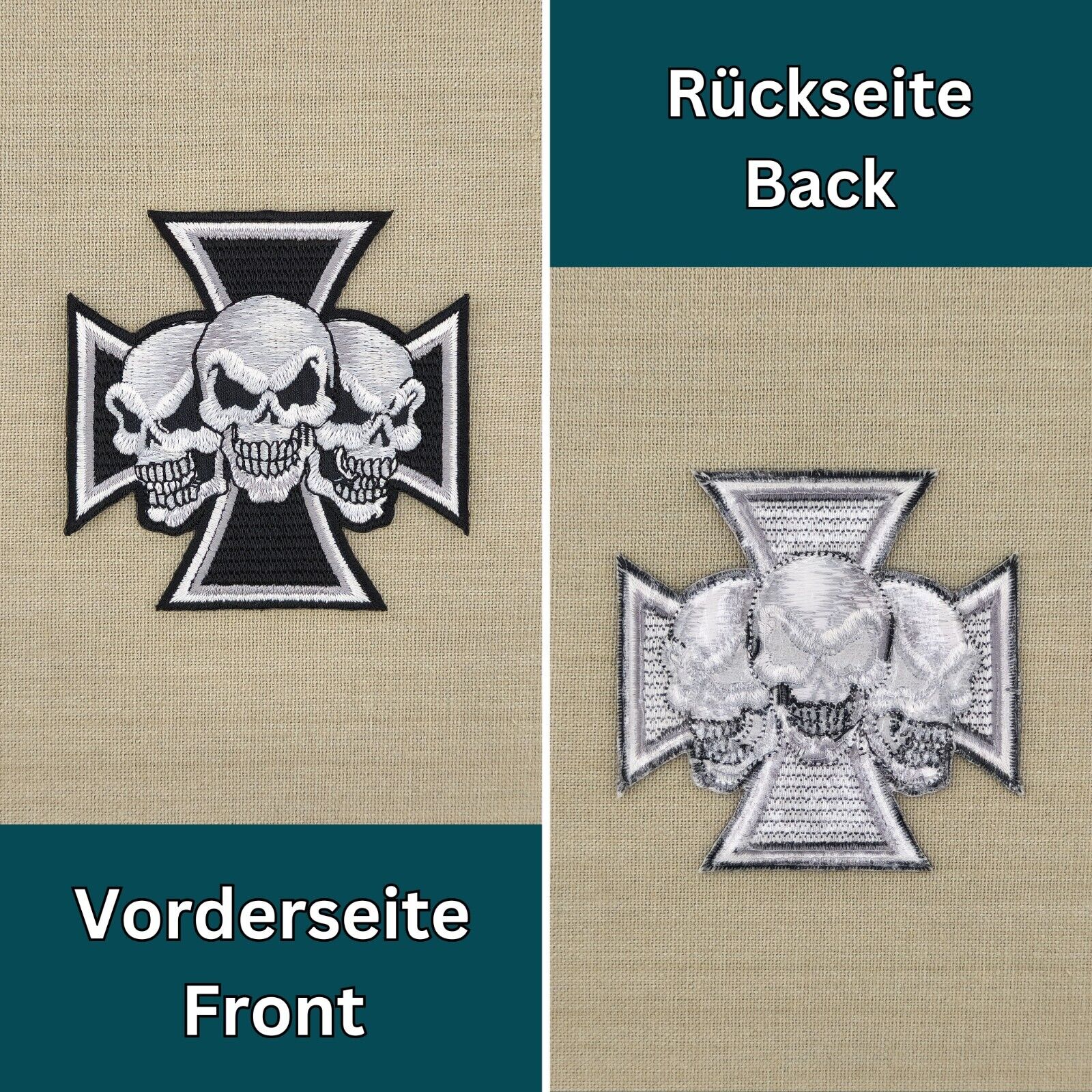 ak44★Totenkopf Biker Eisernes Kreuz Aufnäher Bügelbild Patch Flicken 8,5 x 8,5cm