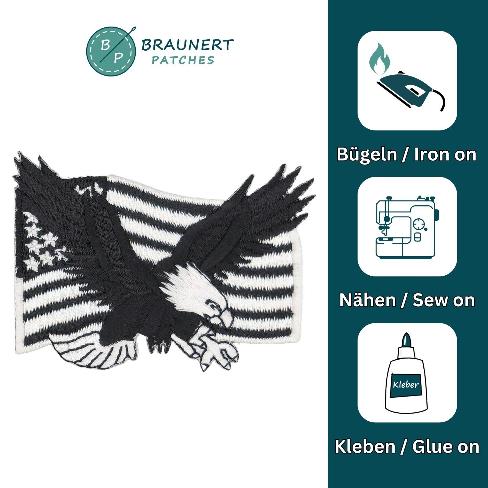 ad41★USA Flagge Adler Aufnäher aufbügeln aufnähen Bügelbild Bügelpatch 8 x 6 cm