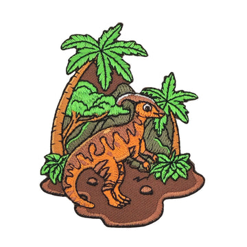 an55★Dino Dinosaurier Aufnäher Applikation Palme Bügelbild Patch 6,6 x 8,2 cm