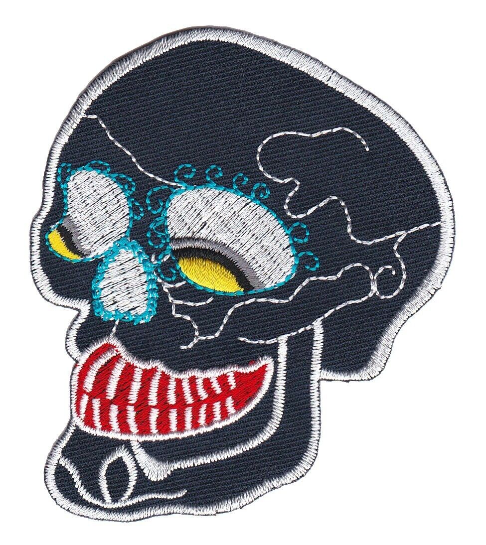 bg49★Totenkopf Grau Halloween Aufnäher zum aufbügeln Bügelbild Patch 7,2 x 8,5cm