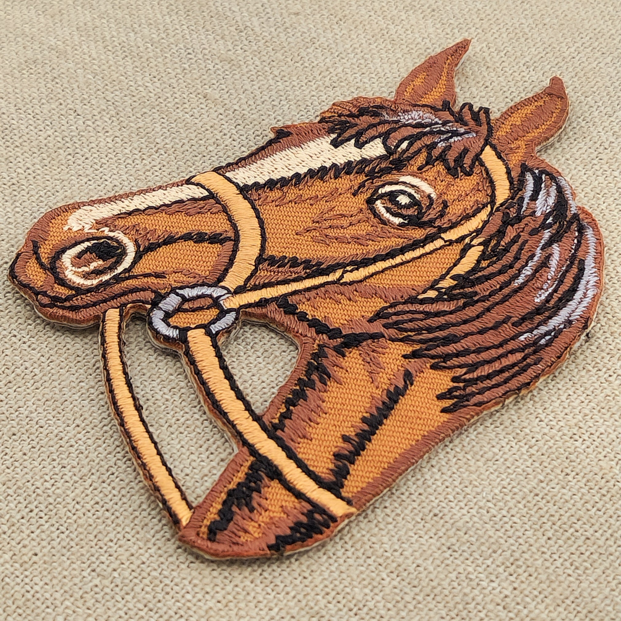 #ad10 Horse Horsehead Brown Patch Riding Iron-On Application Patch Size 6.3 x 8.7 cm - 0