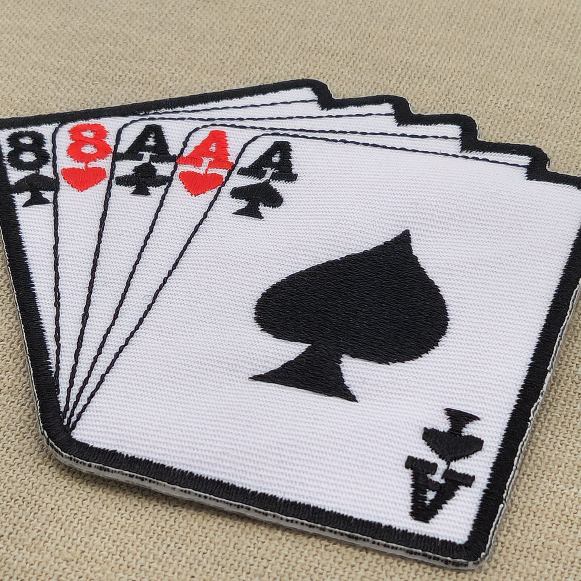 #ab39 Karten Full House Poker Aufnäher Bügelbild Applikation Größe 10,0 x 9,5 cm