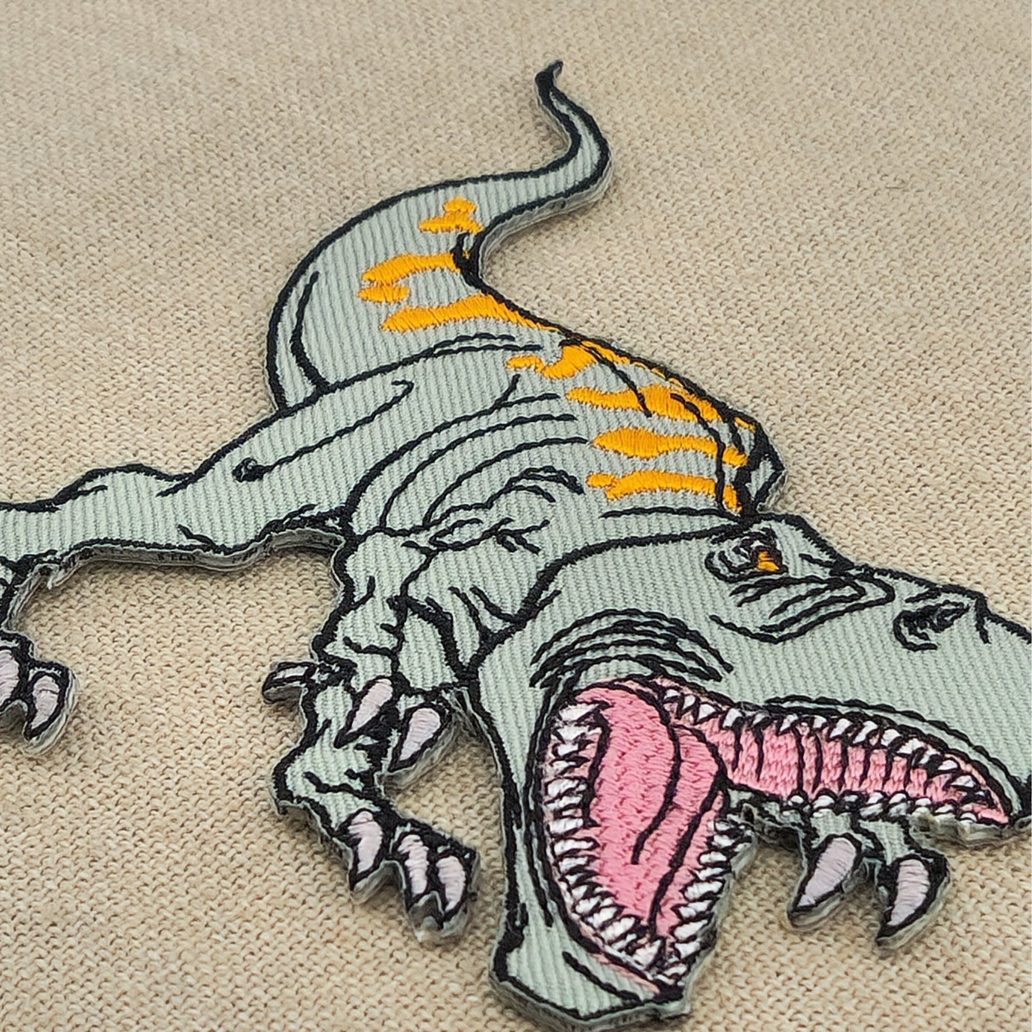 #am91 Dino Dinosaur T-Rex Patch Iron-On Application Patch Size 7.5 x 8.0 cm