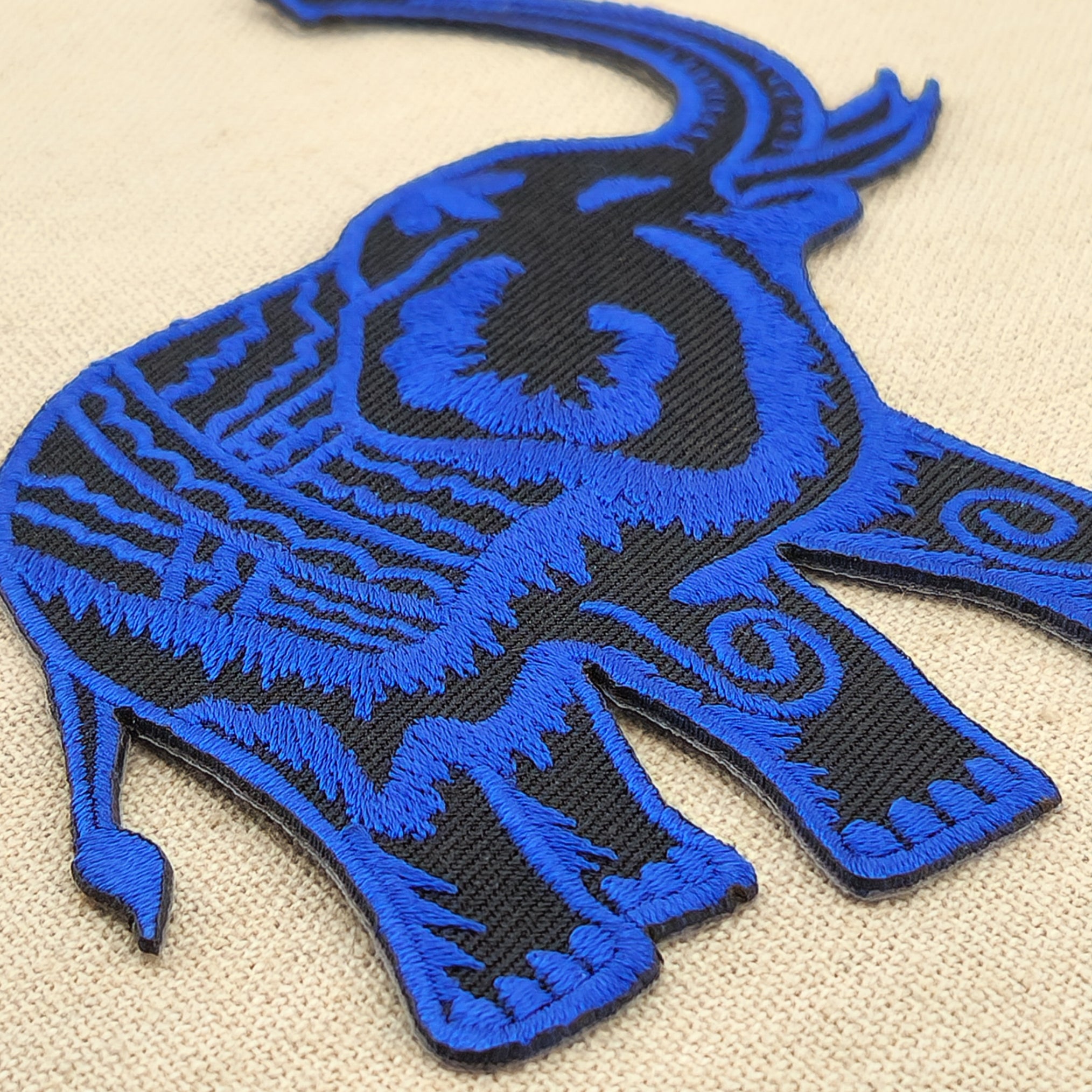 #aa35 Elefant Blau Aufnäher Bügelbild Applikation Patch Größe 10,0 x 12,3 cm