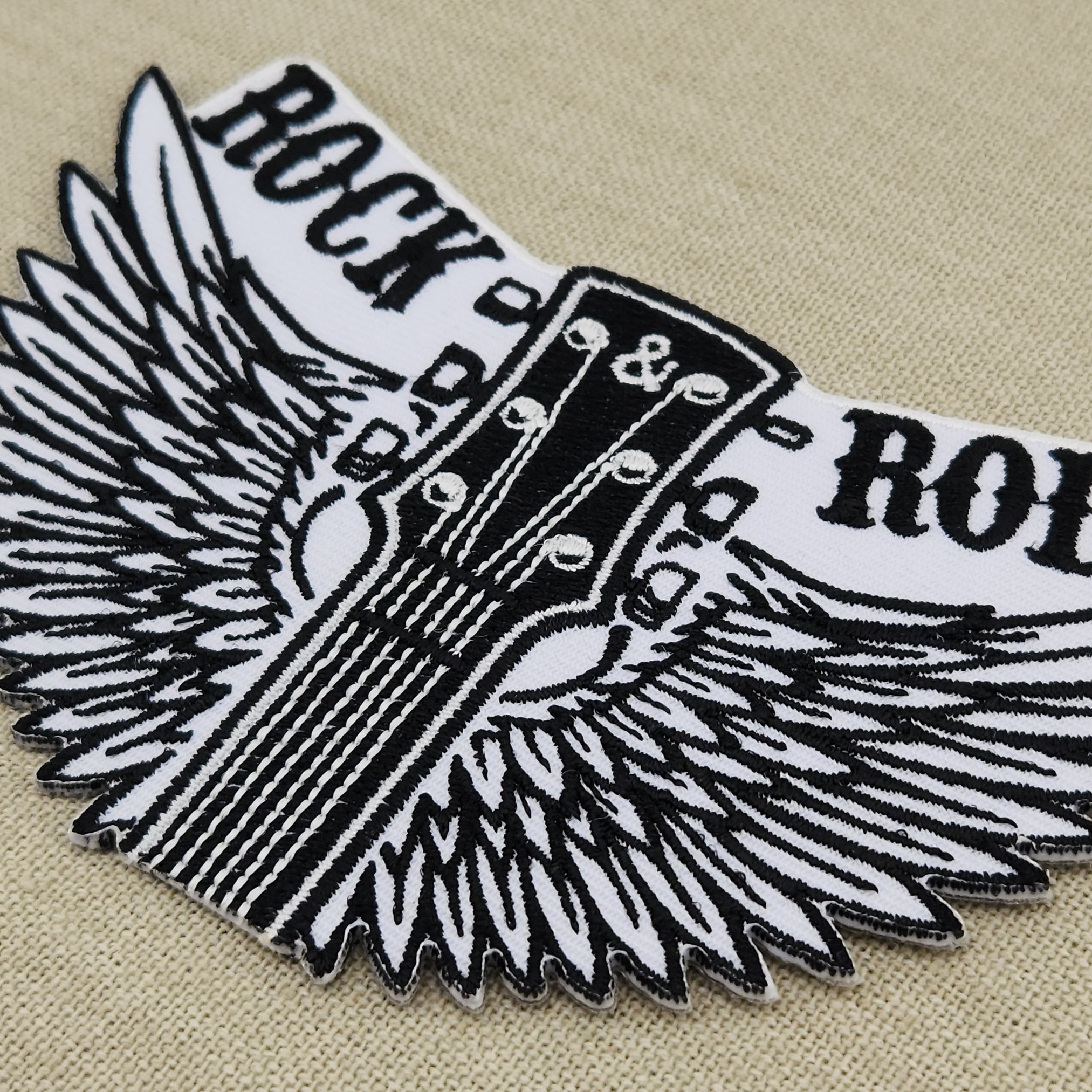 #ae10 Rock N Roll Guitar Music Wings Patch Iron-On Application Patch Size 12.2 x 7.6 cm - 0