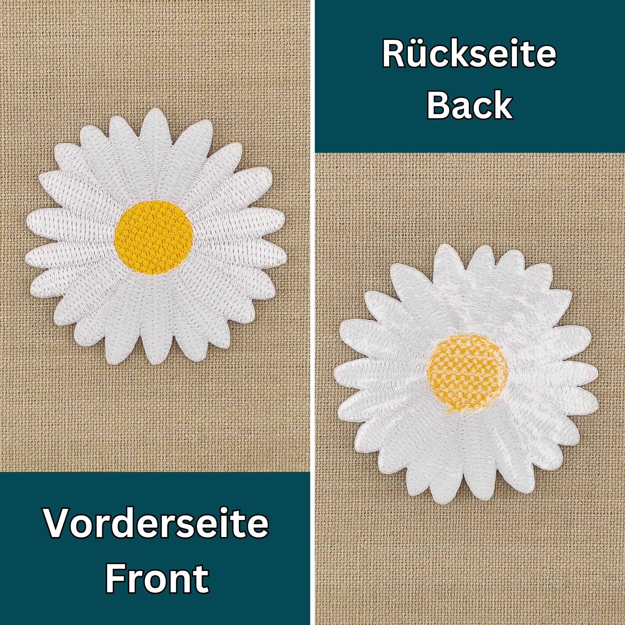 #ae45 Gänseblümchen Blume Blüte Weiß Aufnäher Bügelbild Applikation Patch Größe 6,0 x 6,0 cm