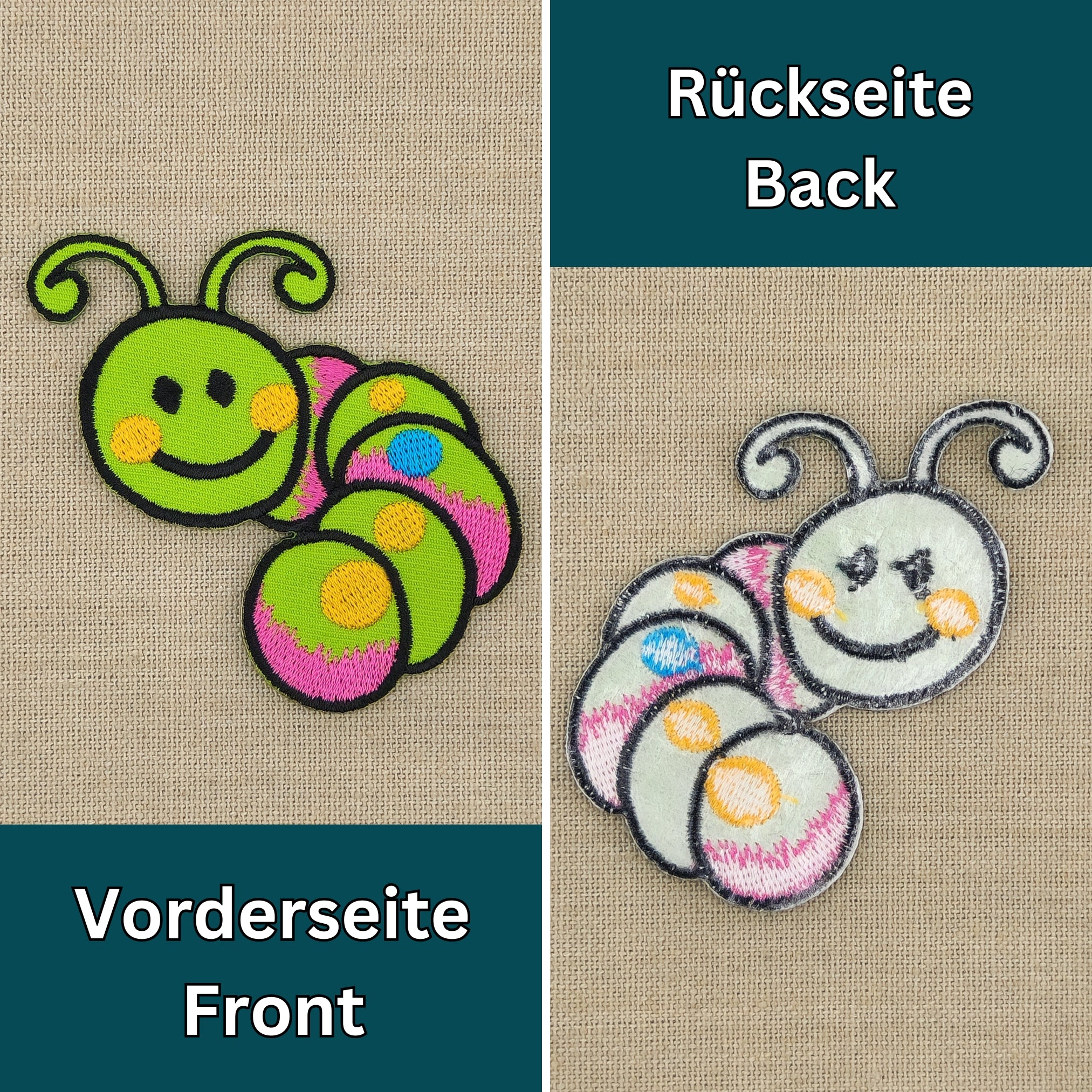 #aa55 Baby Raupe Grün Wurm Aufnäher Bügelbild Applikation Patch Größe 7,0 x 6,7 cm