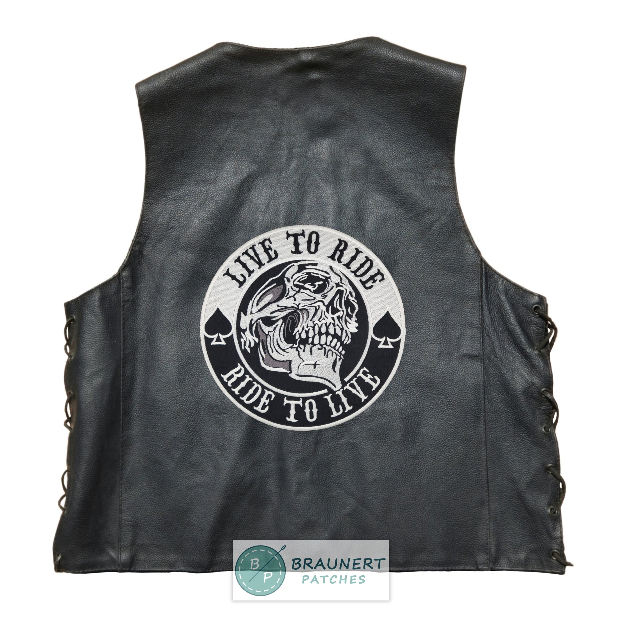 #Backpatch #64 Live to Ride Totenkopf Pik Biker Kutte Rückenaufnäher Back Patch Groß 22,5 x 22,5 cm