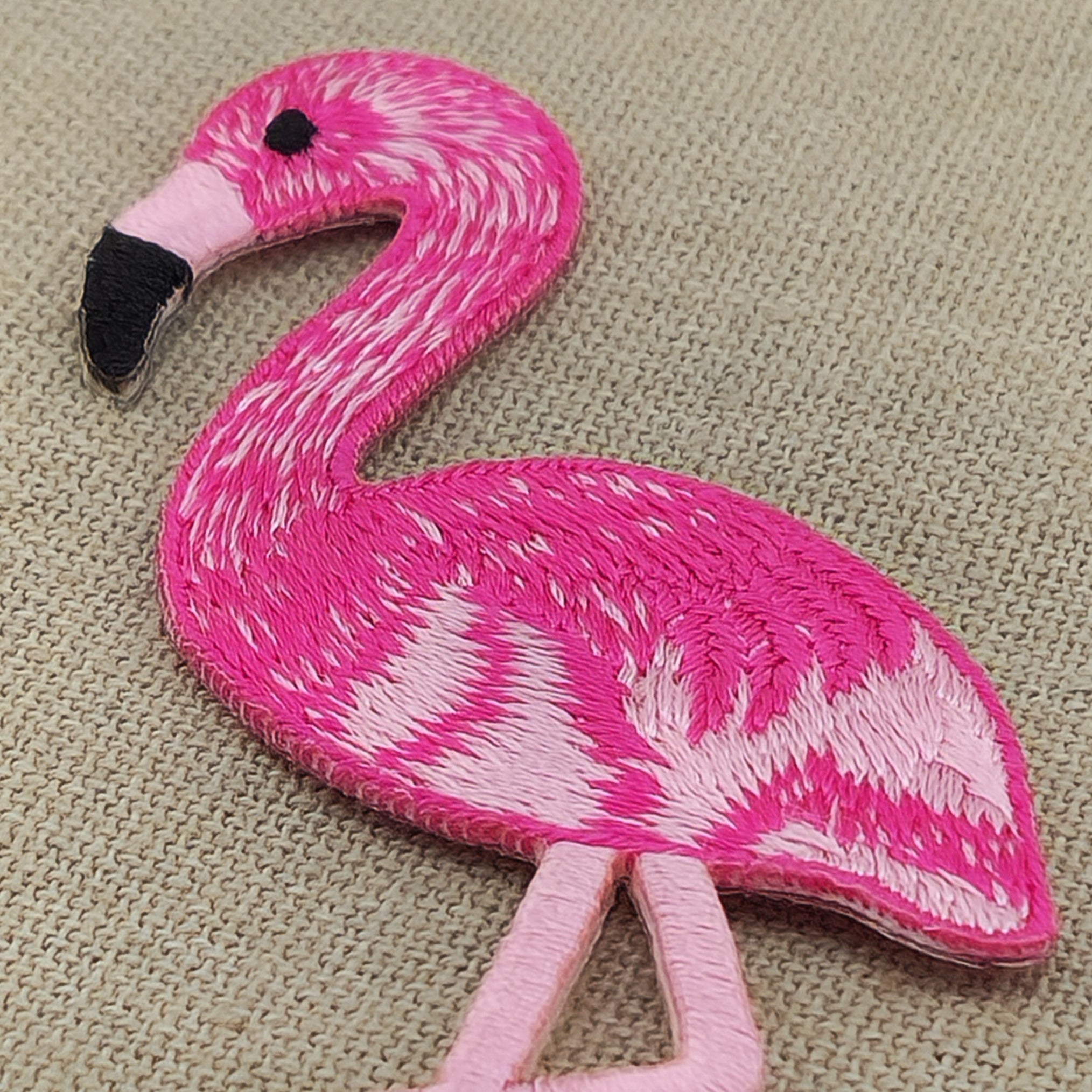 #ad06 Flamingo Pink Bird Animal Patch Iron-On Zoo Application Size 4.6 x 10.2 cm