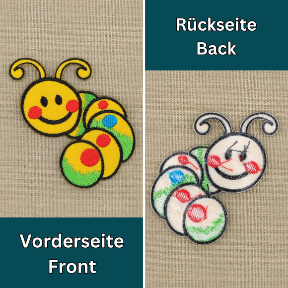 #aa58 Baby Raupe Gelb Wurm Aufnäher Bügelbild Applikation Patch Größe 7,0 x 6,7 cm
