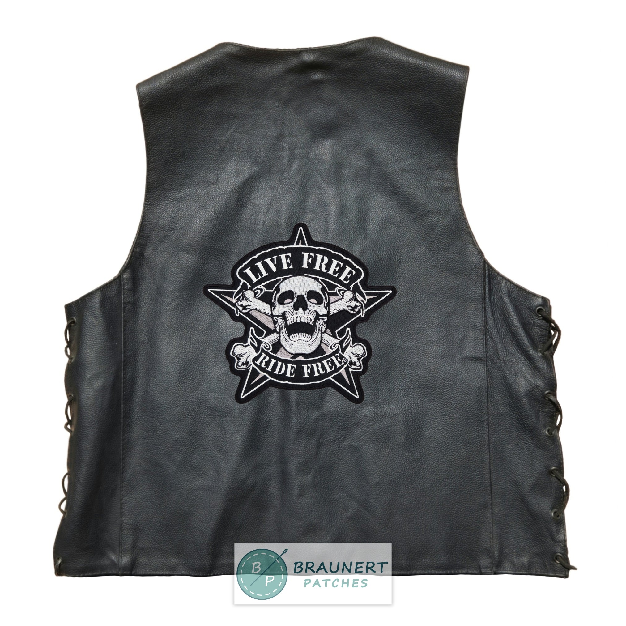 #Backpatch #28 Live Free Ride Free Totenkopf Biker Rückenaufnäher Back Patch Groß 22 x 21 cm