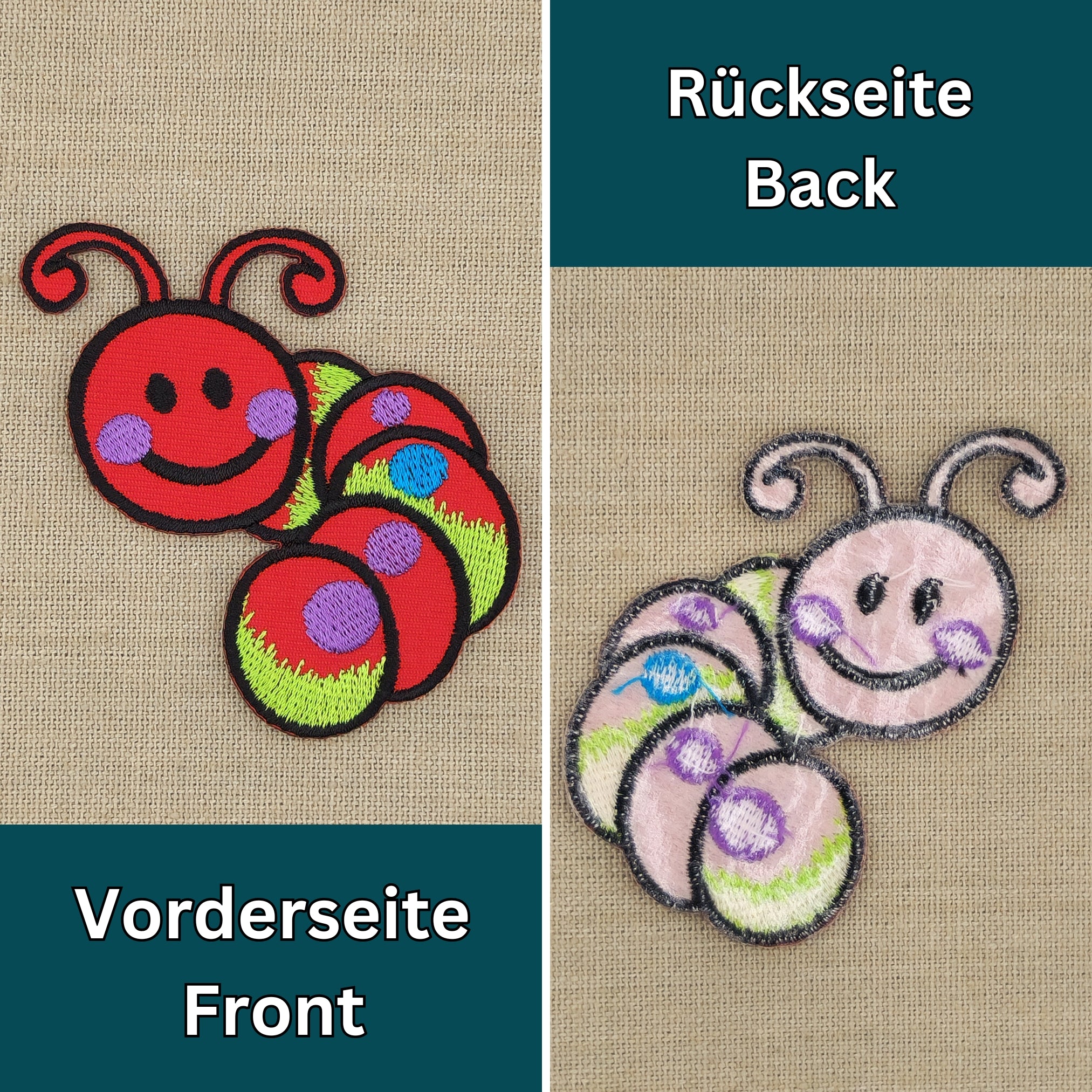 #aa56 Baby Raupe Rot Wurm Aufnäher Bügelbild Applikation Patch Größe 7,0 x 6,7 cm