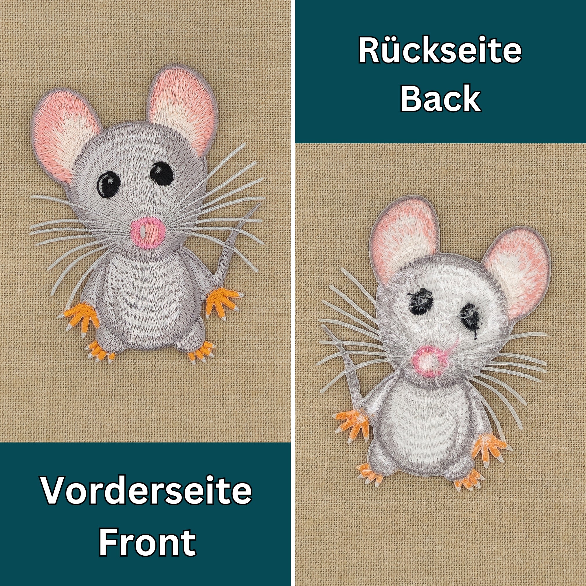 #aa37 Graue Maus Aufnäher Bügelbild Applikation Patch Größe 6,7 x 8,4 cm